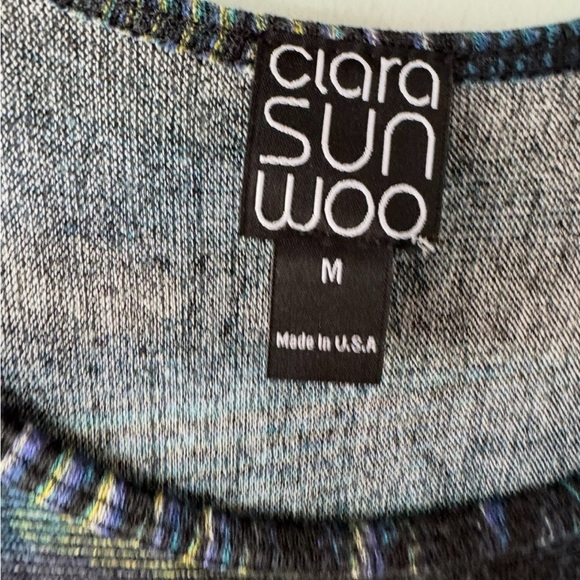 CLARA SUNWOO BLACK BLUE STRIPED PONCHO SLEEVE TOP SWEATER TUNIC SZ M - Picture 5 of 8